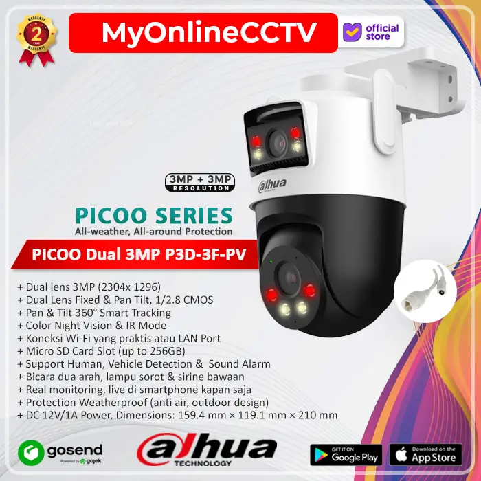 Dahua PICOO Dual-Lens (3MP+3MP) P3D-3F-PV Outdoor Wifi Pan Tilt IP Camera CCTV