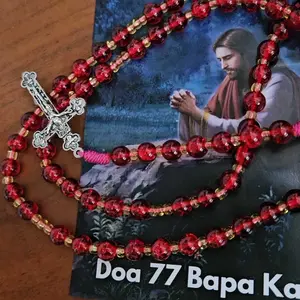 Kalung Rosario 77 Bapa Kami Batu Mote Giok Merah