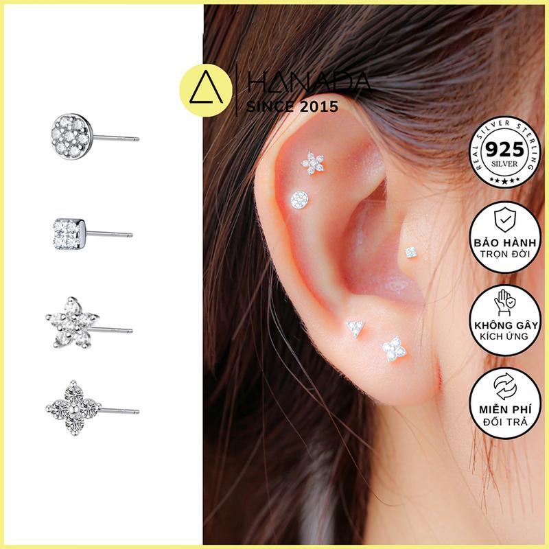 Bông Tai Bạc 925 Hanada Bông Nụ Hoa Đá Khuyên Tai Đính đá Nhẹ Nhàng Đơn Giản Đeo Vành Dễ Thương 0767 D13