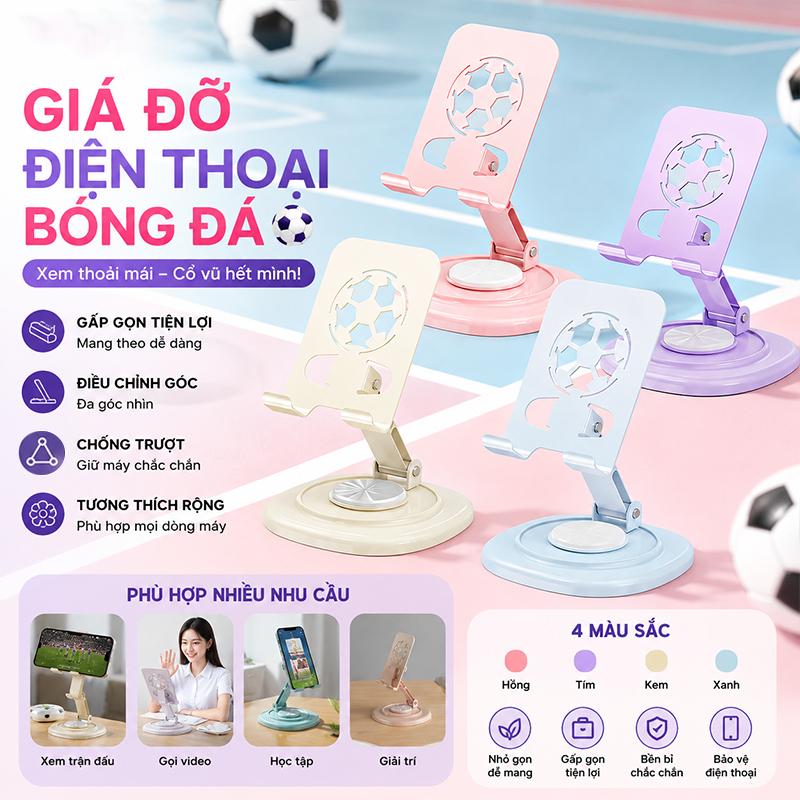 Giá Đỡ Điện Thoại Máy Tính Bảng Xoay 360 Kim loại, Kệ Điện Thoại Xem Phim Livestream Gọn Nhẹ Chắc Chắn