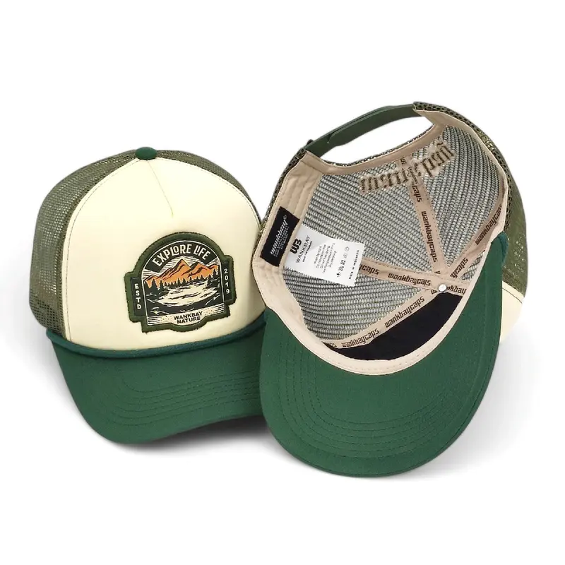 Wankbay Topi Trucker Plastisol Explore Life Green White Dewasa Corduroy Hat 4