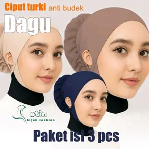 Etin Hijab Fashion Paket Hemat 3Pcs Ciput Dagu Anti Budeg Daleman Turki Dagu Lubang Telinga Dalaman Hijab Anti Geser Kerudung