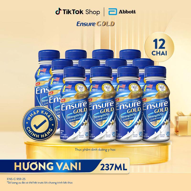 ENSURE x ONGMYBAMUP COMBO 12 CHAI SỮA ENSURE GOLD DẠNG LỎNG 237ML
