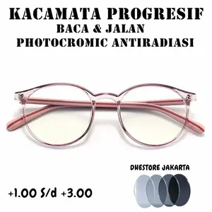 Dhestore Jakarta Kacamata Progresif Photocromic Antiradiasi Baca & Jalan Frame Wanita Normal Add +1.00 s/d +3.00 Lensa Oval Unisex Gratis Hardcase Box Cleaner