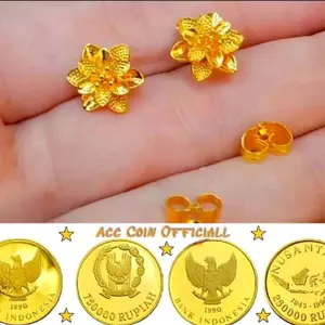 anting koin asli 1991-1992 anting tusuk kembang warna emas anti luntur dan karat