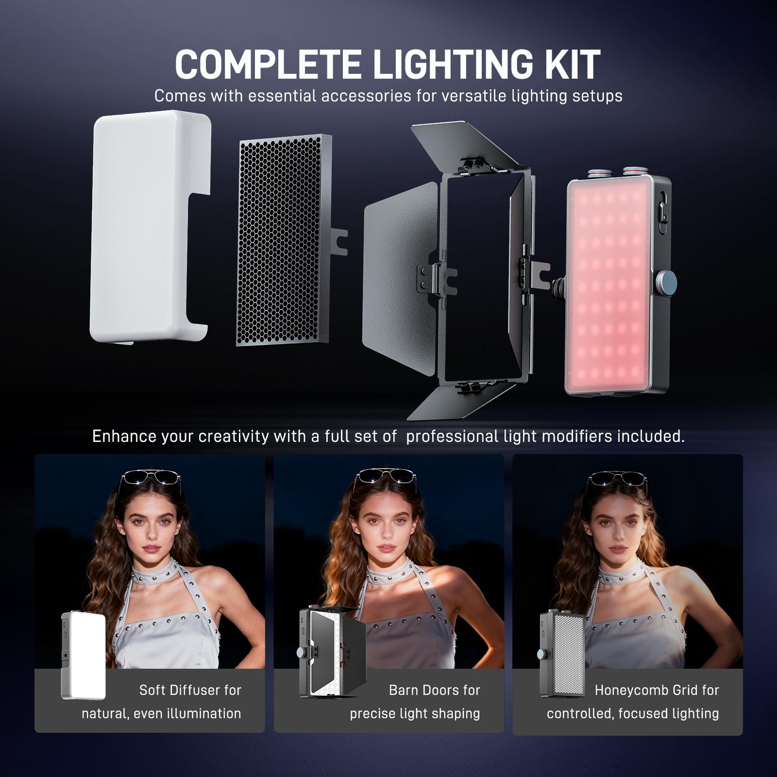 PHOTOOLEX X2077 Panel Light Combo Set RGB LED Lampu Studio 10000mAh dengan Power Bank Lampu Profesional untuk Vlog Live Streaming Camera