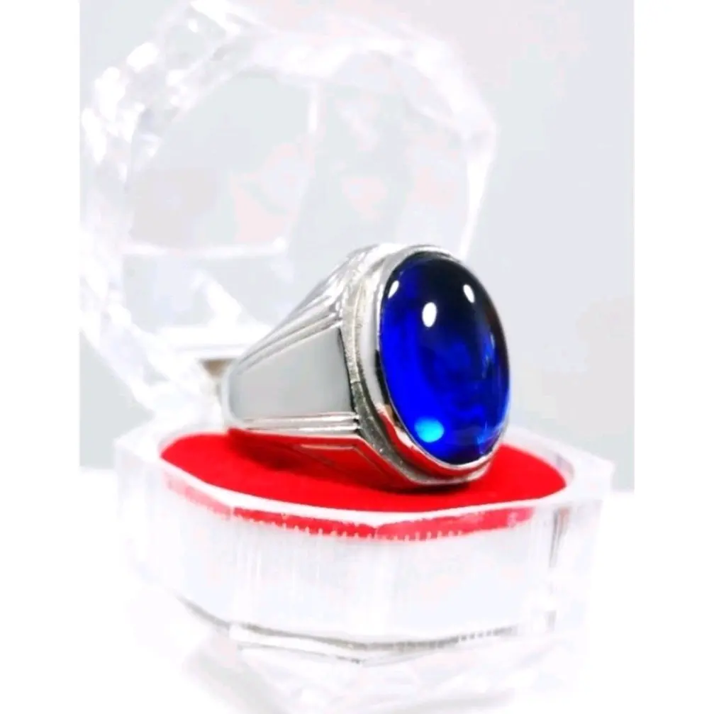 CINCIN PRIA CUSTOM TERMURAH KING SHAPIRE ROYAL BLUE ASLI SIAP PAKAI