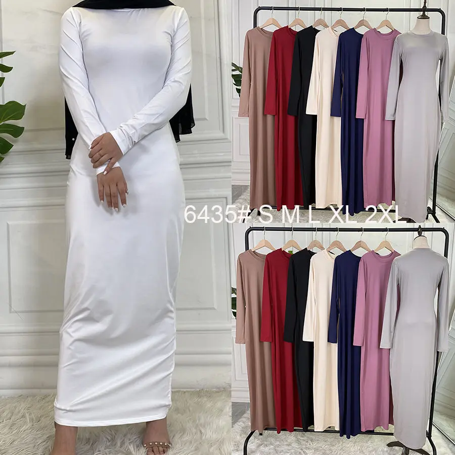 6435# Elastic Bodycon Dress Long Sleeve Open Abaya Matching Inner Dresses