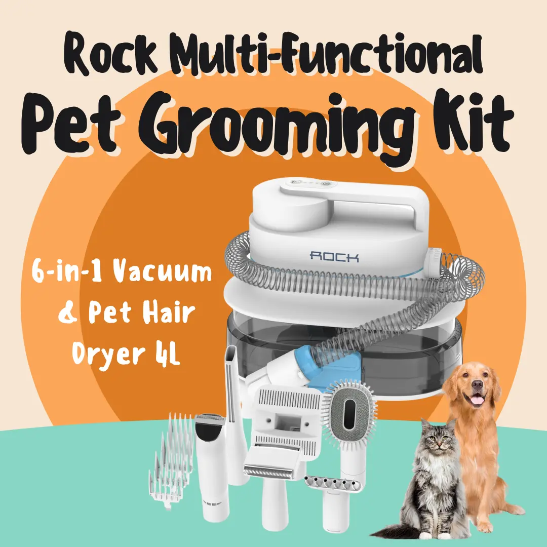 Rock Multi-Functional RST10850 Pet Grooming Kit 6-in-1 Vacuum & Pet Hair Dryer [4L] for Cats and Dogs Deshedding Brush