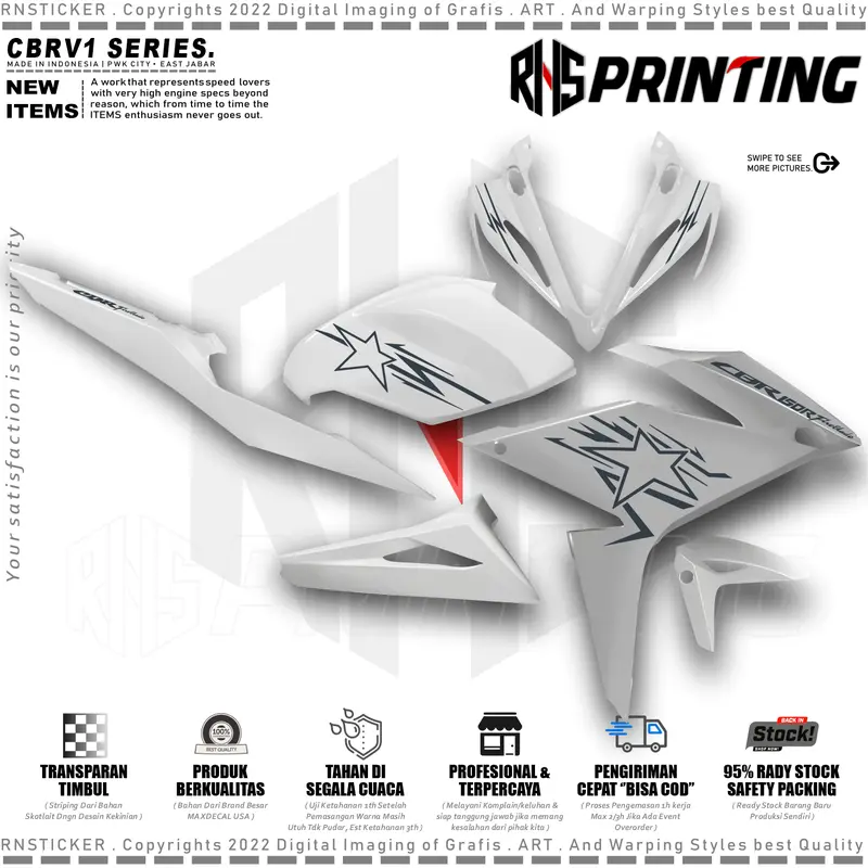 CBRV1 Cutting Stiker Striping Variasi All Cbr Facelift 2017-2019 Motif Bintang Star Transparan Style Kendaraan Motor 6