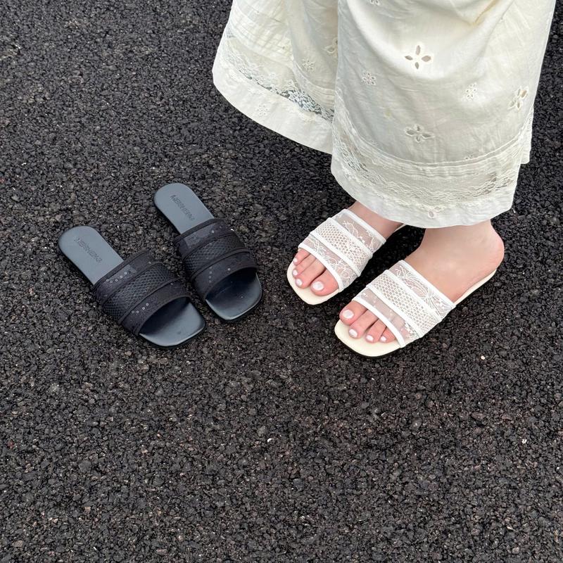 [ D154 ] Dép ren lưới nữ thoáng khí quai ngang mới đế dẻo khuy vuông đế mềm mẫu mới 2025 Dép sục Sandal nữ dép dép nữ dép kiểu nữ đẹp 2025