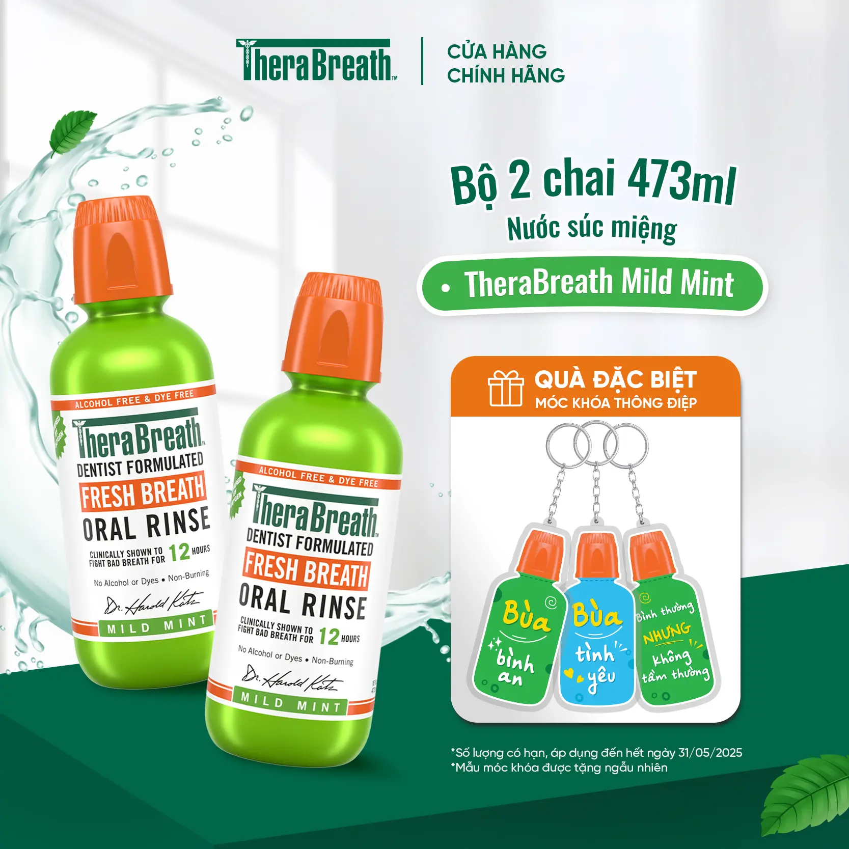 Nước súc miệng TheraBreath - Bộ sản phẩm 2 chai Tươi Mát - Thương Hiệu Từ Hoa Kỳ