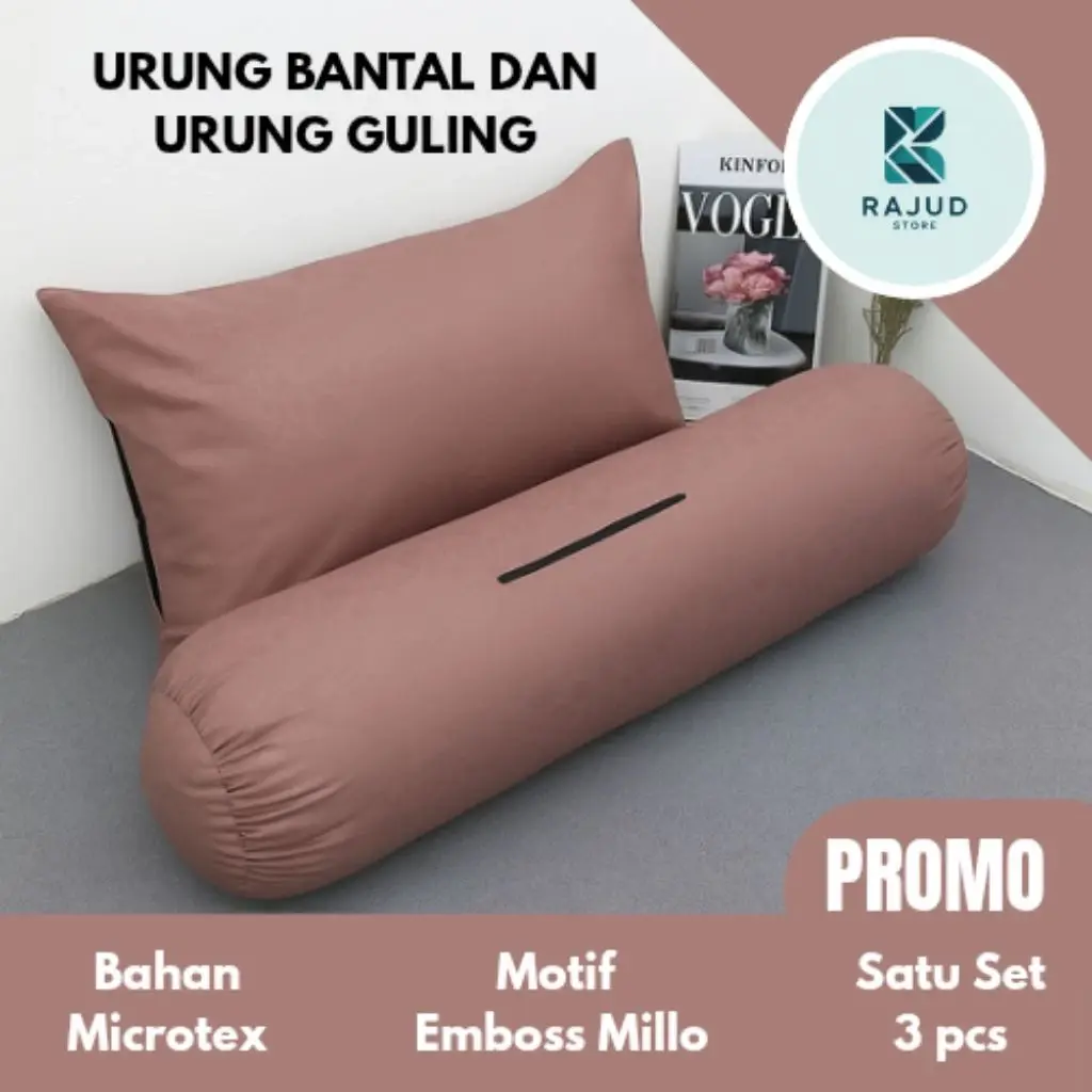 BISA COD Urung Bantal Resleting Satu Set 2 Bantal 1 Guling Motif Polos