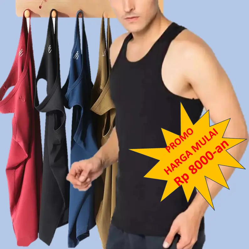 2 PCS Kaos dalam pria dewasa singlet pria tanktop warna warni polos katun Hitam Pantai