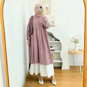 Laura long Tunik Outer Midi Rayon Polos Dress Kancing Wanita