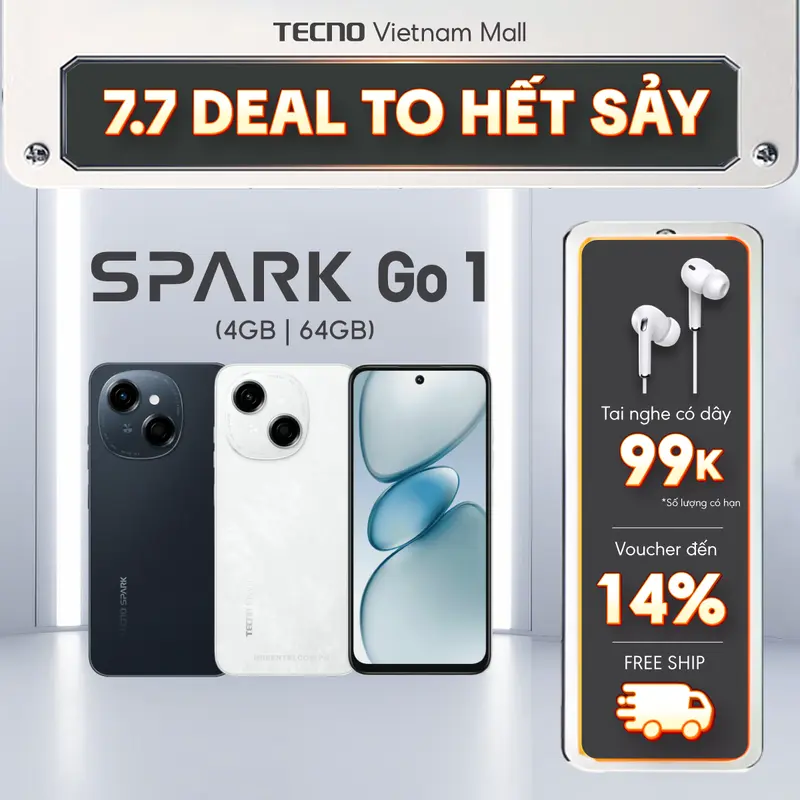 Điện thoại Tecno Spark Go 1 (4+4)GB/64GB - Unisoc T615 | 5000mAh | Sạc nhanh 15W | Hàng chính hãng 0