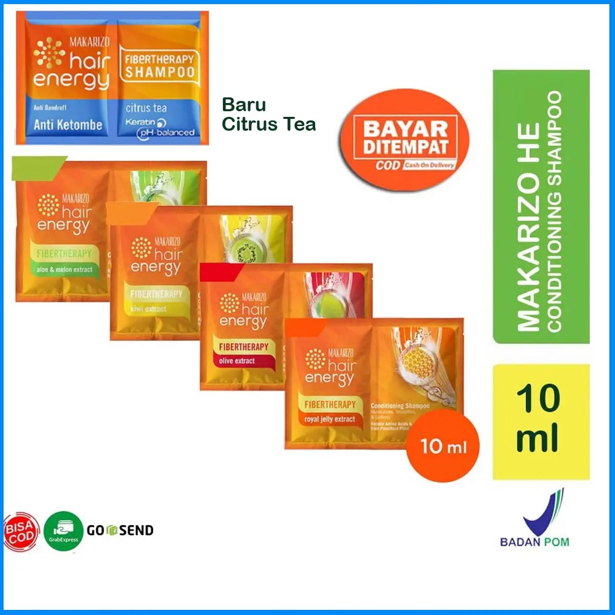 [VARIAN BARU CITRUS TEA 10ML] MAKARIZO Hair Energy Conditioning Shampoo Sachet 10mL (2x5mL) | Fibertherapy Shampo Sampo | MELON | ROYAL JELLY | KIWI | OLIVE BY CHERRY SHOP