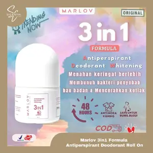 MARLOV ANTIPERSPIRANT DEODORANT WHITENING ROLL ON | 3 IN 1 FORMULA 25ml ORIGINAL HALAL BPOM Solusi Ketiak Bau Kosmetik