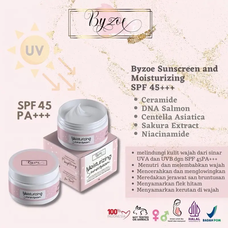 [EKSLUSIF BU OWNER] Byzoe DNA Salmon Sunscreen and Moisturizing SPF 45PA+++ Barrier Repair Protection Glowing and Brightening Ceramide Extract Mencerahkan Facial Niacinamide Perawatan Wajah. 4