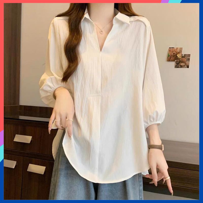 Áo sơ mi tay lửng nữ cá tính thiểu thư bigsize SM20, áo sơ mi dáng rộng che khuyết điểm toàn thân thiết kế cách điệu