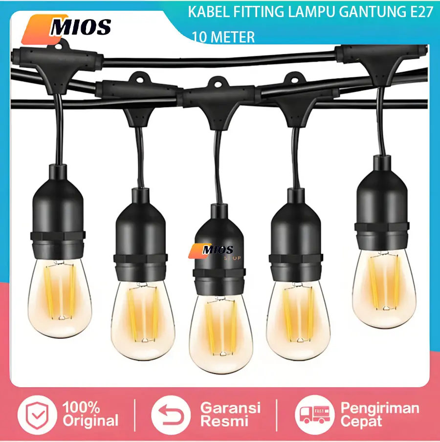 Fitting Lampu Gantung Outdoor 10 Meter 10 Fitting/ LAMPU GANTUNG dekorasi/Kabel Fitting Outdor/Lampu Hias Cafe