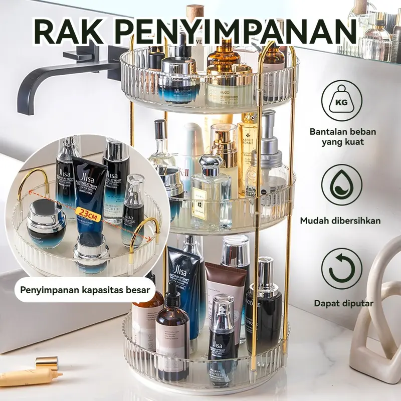 Rak Penyimpanan Makeup 1/2/3 Lapisan Berputar Putaran Rotasi 360° Organizer Makeup Organizer Parfum Penyimpanan Kosmetik Berputar Rak Bumbu 1