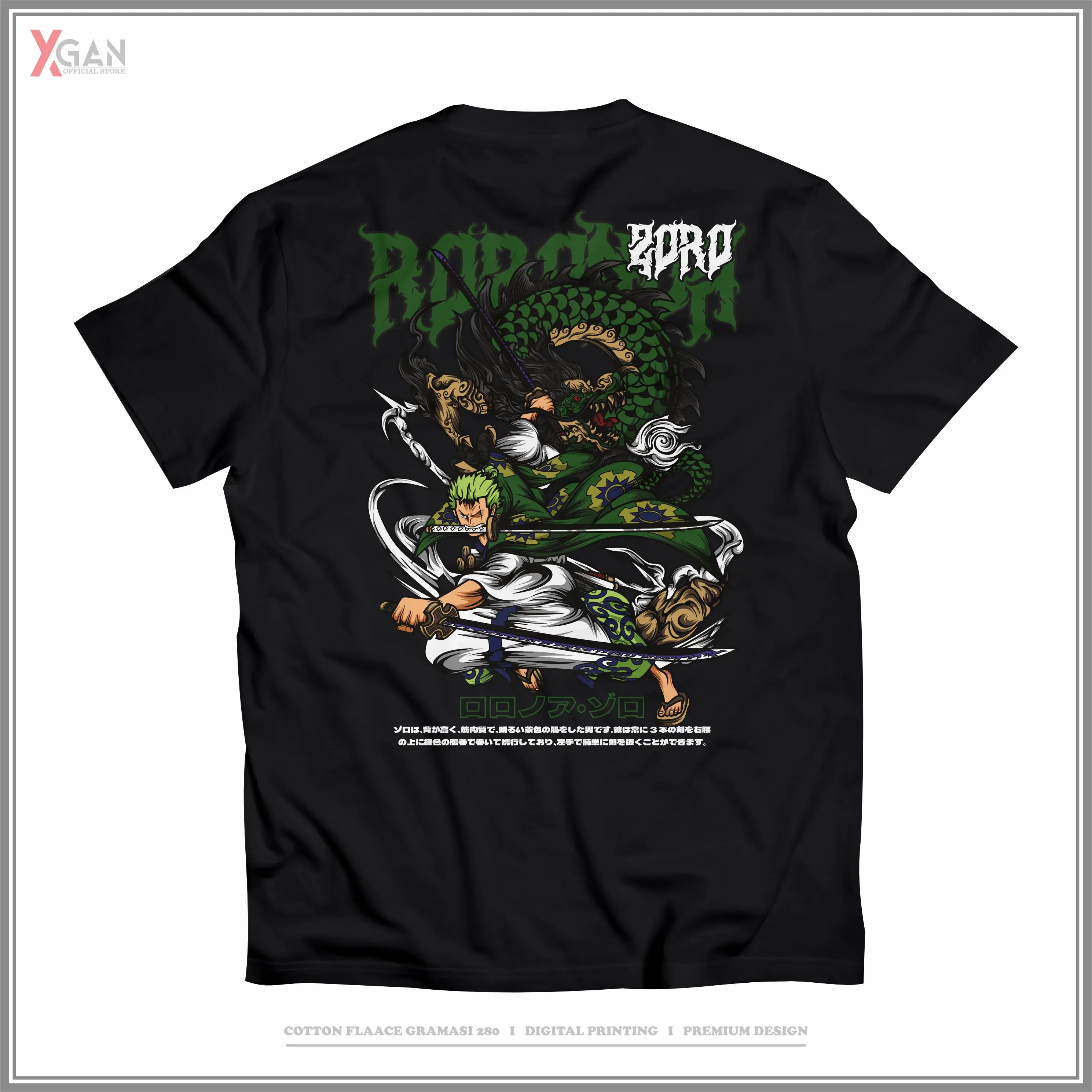 XGAN Baju Roronoa Zoro One Piece OP036X Kaos Anime katun 24s Jepang T-Shirt Anime Manga Premium