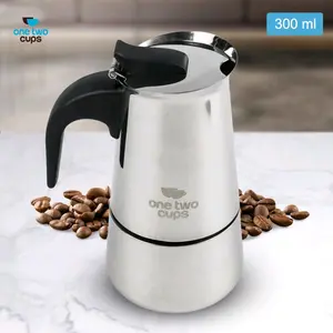 One Two Cups Teko Kopi Moka Pot Espresso Coffee Maker Stovetop Filter 300 ml 6 Cup Stainless
