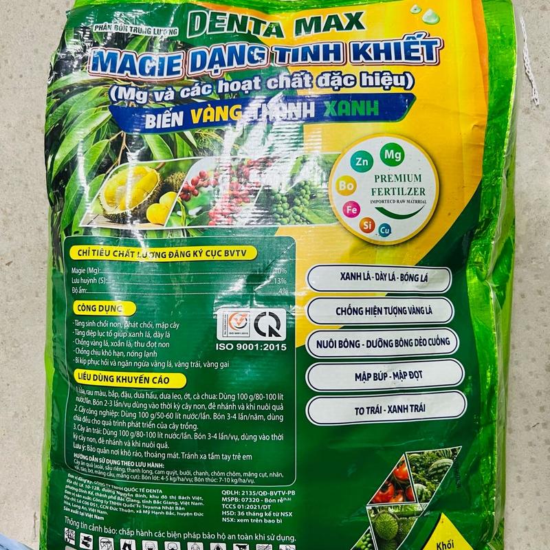 Phân Bón Magie Combi Bao 10Kg. Giúp Xanh Lá Giày Lá Bóng Lá Nuôi Bông Mập Bông Xanh Gai To Trái Nhanh Vô Cơm. Bao 10kg Trộn 100kg NPK hoăc Pha 4000 lít nước tưới 50-100 cây 5-6 năm 200-300 cây 1-3 năm.