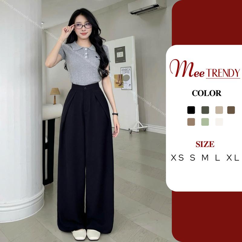 Quần Suông Ống Rộng Xếp Ly Mee.trendy Cạp Cao Vải Rũ Phong Cách Sang Chảnh Hiện Đại Q9