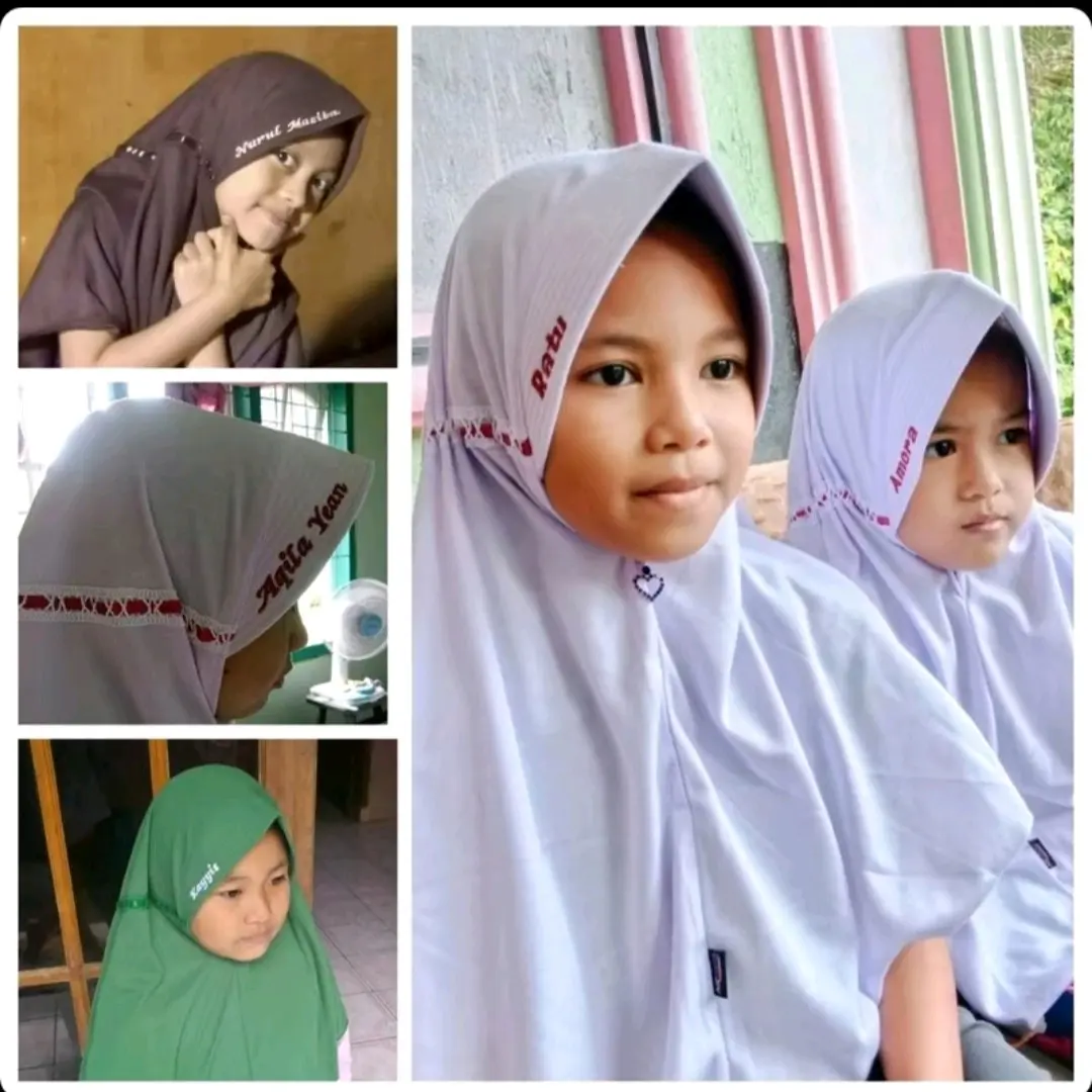kerudung sekolah anak bahan katun pei lembut/hijab sekolah anak GRATIS nama Bordir