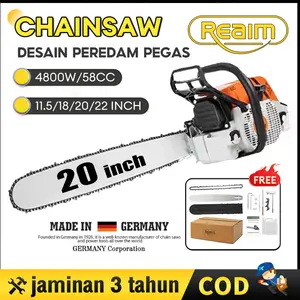 REAIM Mesin Potong Kayu 52CC 20inch Chainsaw 2Tak Untuk Gergaji Mesin Alat Outdoor Mesin Gergaji Kayu Gergaji Potong Pohon Kayu Pemotong Kayu Cepat & Irit Bahan Bakar Gergaji Mesin Portable Anti Macet - Untuk Kayu, Bambu & KebunMata Pisau Kuat Tahan Lama