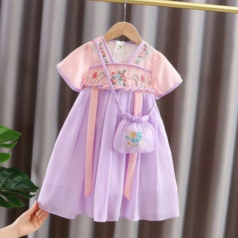 Product Introduction of Summer Girls 'thin short-sleepved Super fairy Chinese style Hanfu costume baby purple outfit dress pink 6-8 years FRP 2426 14