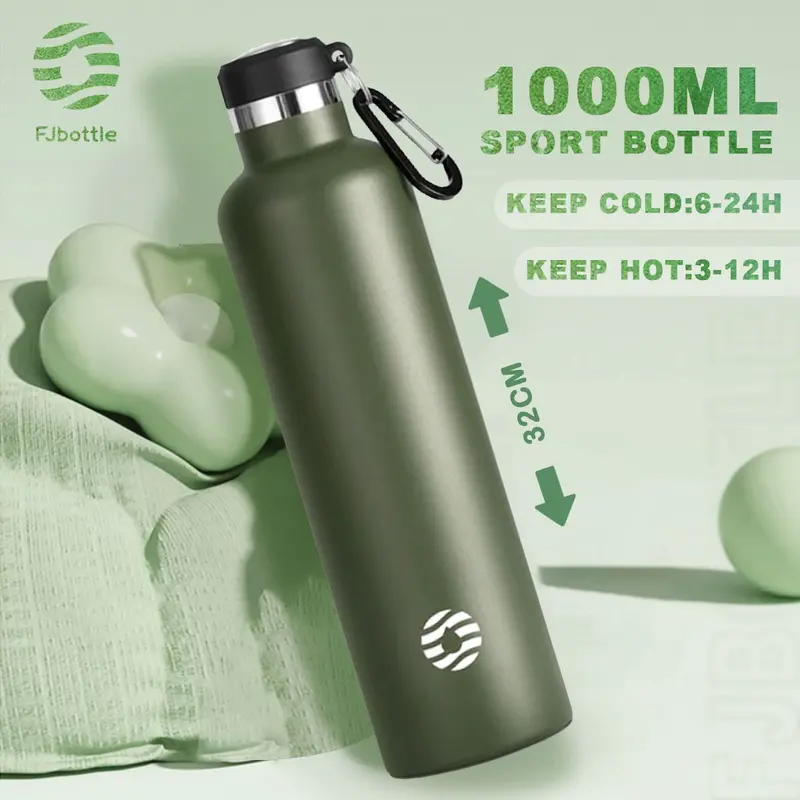 FJbottle - Botol Minum Tumbler Olahraga Stainless Steel 1Liter Dengan Gantungan Free Sikat dan Tas Botol 5