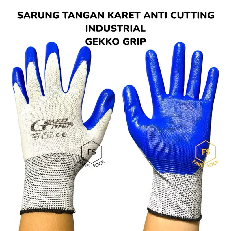 Sarung Tangan Palm Fit Anti Cutting Dan Kaca Anti Slip Gekko Grip Hitam Karet Putih