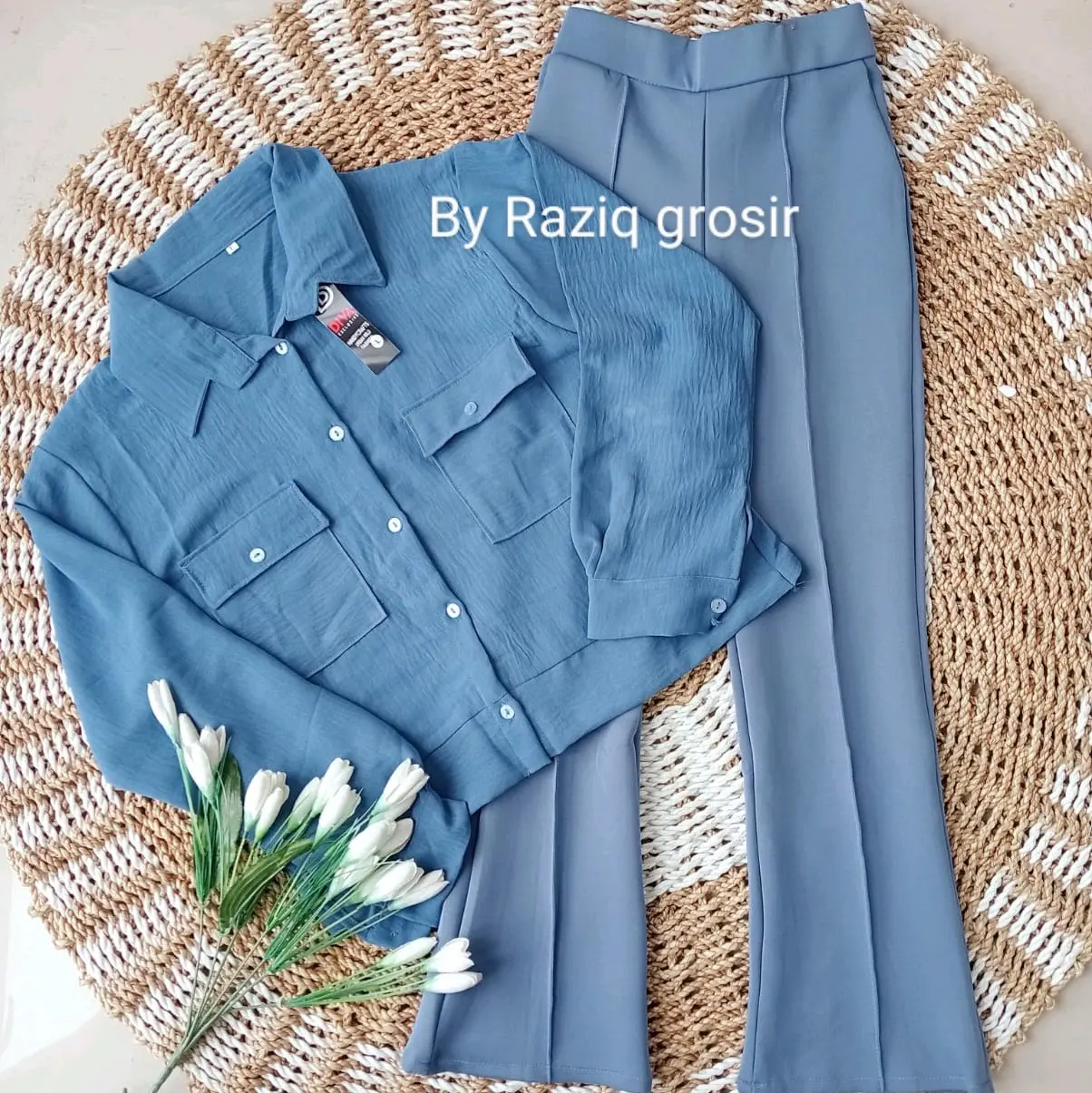 Setelan Anak Perempuan Kemeja Crop Bahan Crincle Celana Cutbray Scuba Polos Fashion