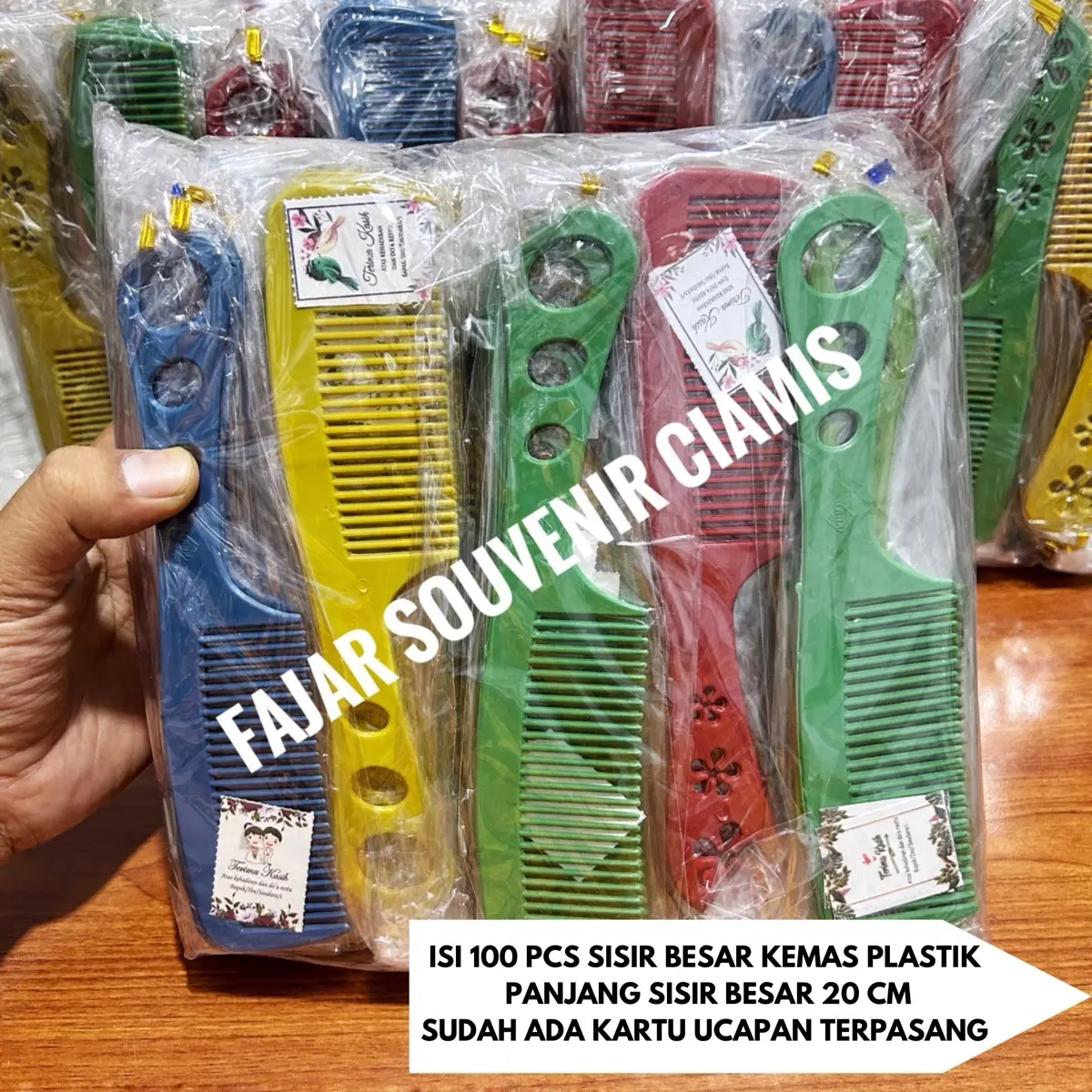 100 pcs souvenir sisir tiga lubang besar kemas plastik gratis ucapan