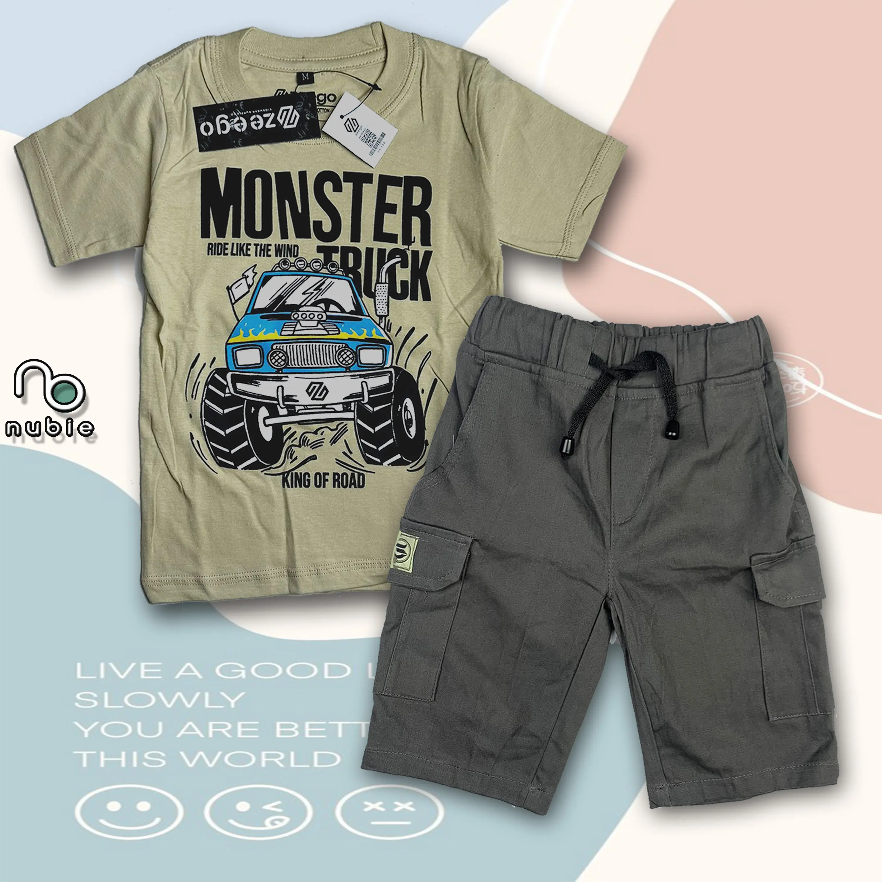 Setelan Celana Cargo Laki Laki / Stelan Kaos Anak Cowok 4-12 tahun Baju Pakaian Fashion Motif Keren