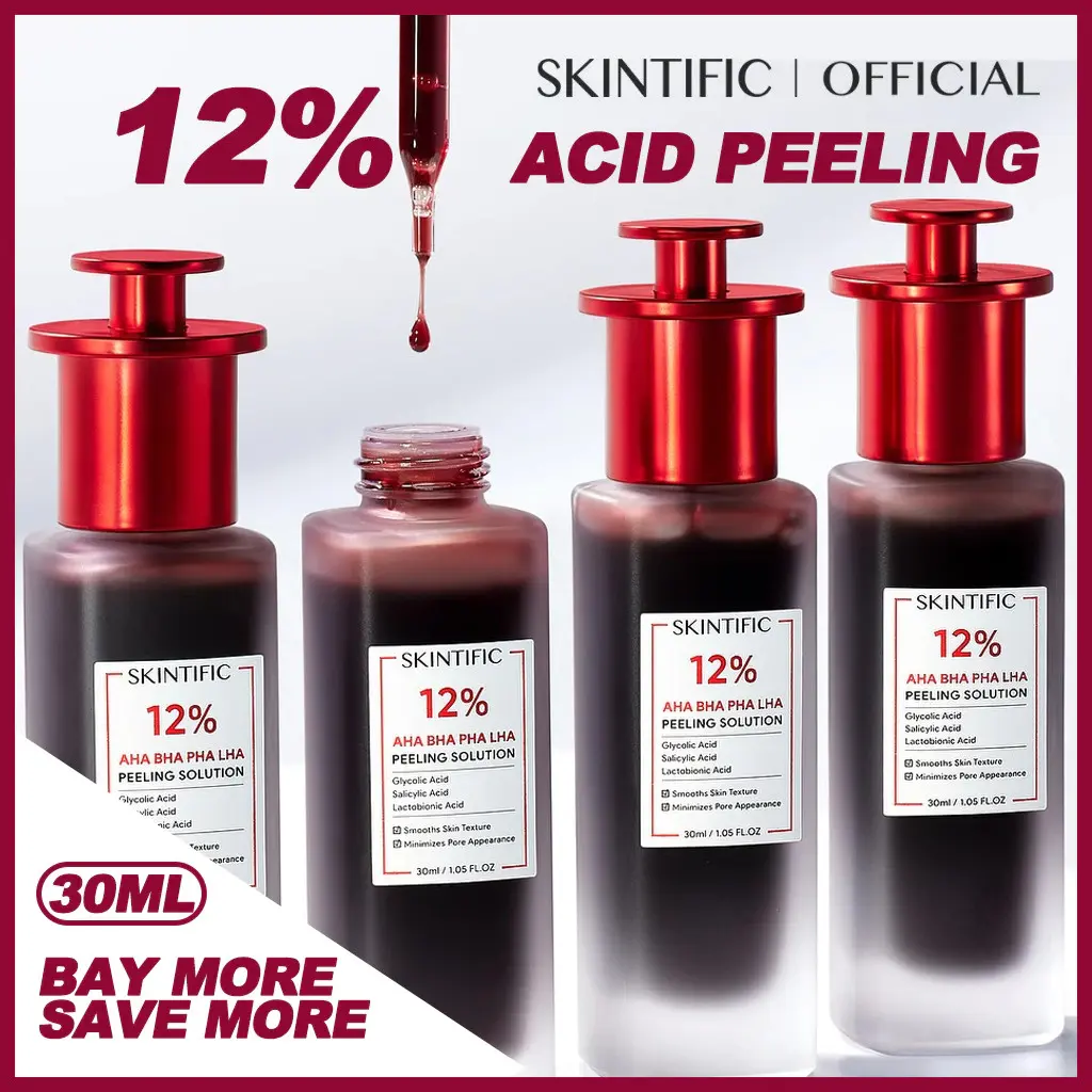 SKINTIFIC 12% AHA BHA PHA LHA Peeling Solution Serum Whitening Brightening for Dark Spot Acne-Pron (30ml)