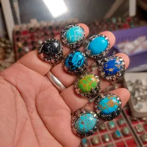 Cincin batu pirus ring cakrawala bali / pirus urat emas, urat hitam dll