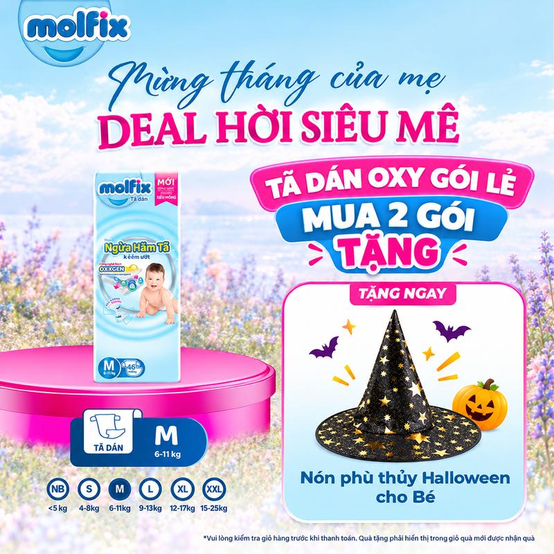 Tã dán NB Molfix Oxy Jumbo giúp Ngừa Hăm Tã đủ các size NB,S,M - Bịch Lẻ Cho Bé
