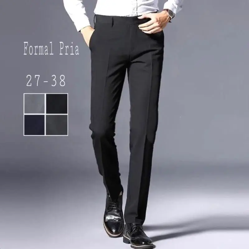 Celana Pria Formal Bahan Dasar Kain Woll Black Slimfit Kerja Kantor Panjang Hitam Dewasa Nyaman 0