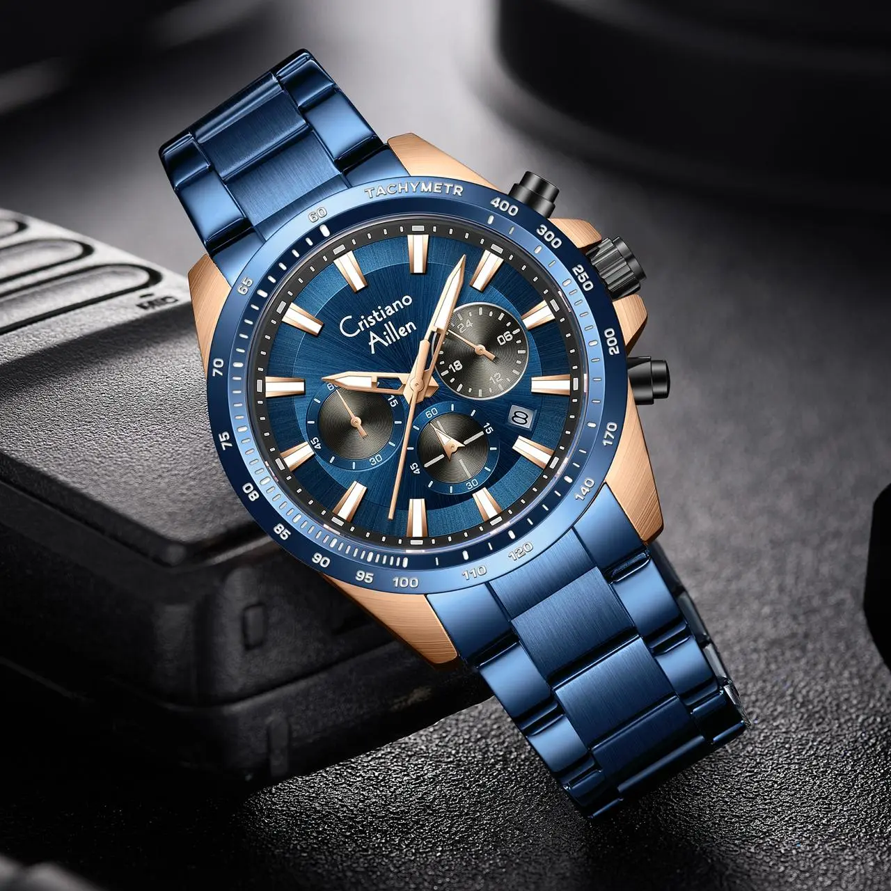 CristianoAillenJamTanganPriaAnalog8891RantaiStainlessSteelChronographKacaSapphireWaterResistant3ATMWatchesWaterproofArloji