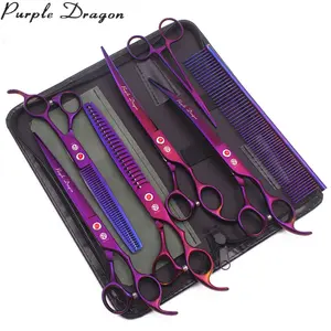 Purple Dragon Dog Grooming Scissors Kit 8" Japan 440C Straight Shears Curved Scissors Pet Thinnning Shears Animal Chunker Z3015