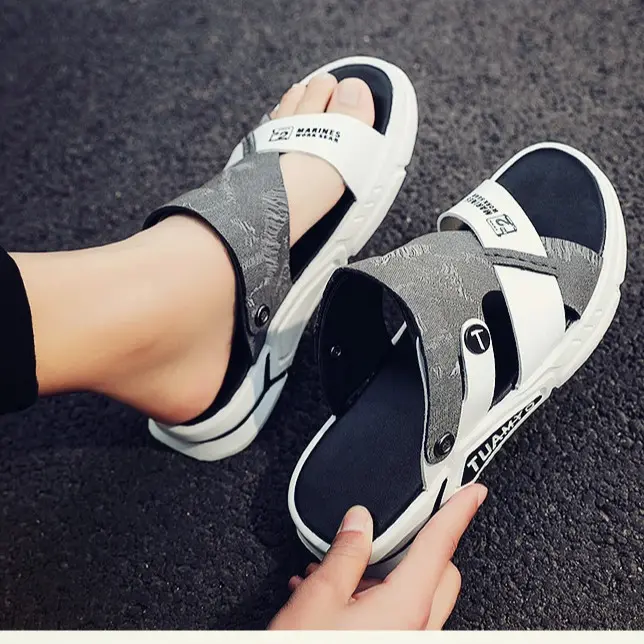 GRIT Men Sandals Summer Breathable Outdoor Hiking Beach Flat Male Shoes Comfortable Non Slip Rubber Sole Slippers Open Toe Black Pria Jepit 8