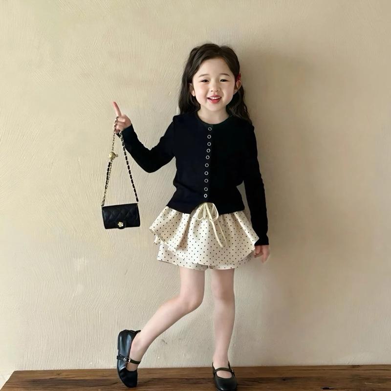 Ong kis Sét bộ áo tăm gân kèm quần giả váy chấm bi cho bé gái 10-30kg