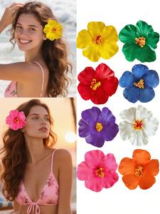 Paquete de 8 pinzas para el cabello con flores hawaianas para mujeres, pinzas de plumeria y hibisco artificiales, accesorios para fiestas en la playa tropical de verano