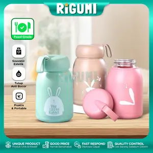 Botol Minum Kaca Karakter Kelinci 330 ML Anti Tumpah Gelas Tumbler Rabbit Bunny Food Grade Cocok untuk Minuman Panas & Dingin