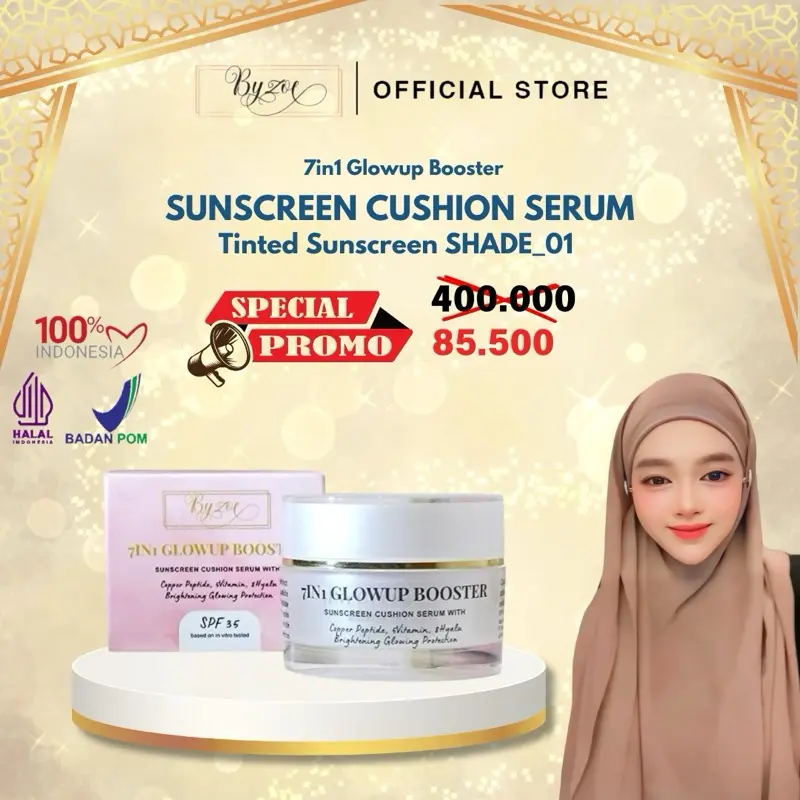 [NEW LAUNCHING] Byzoe [SHADE 01] 7in1 GlowUp + Booster Sunscreen Cushion Serum Brightening Glowing Protection with SPF35PA+++ Copper Peptide, 5Vitamin, 8Hyalu