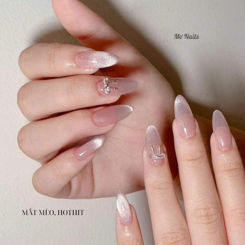   Hot Sale  Nail Box Thiết Kế Mắt Mèo Charm Nơ Hàn Quốc Hot Hit Hồng Nhạt M16 Nhiều Kiểu Cho Nữ 
